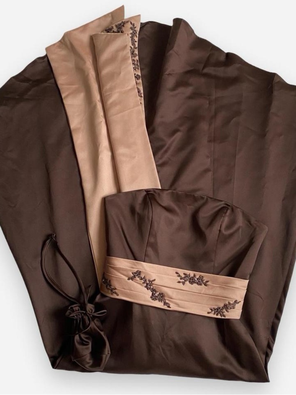 Y2k chocolate brown & champagne prom dress